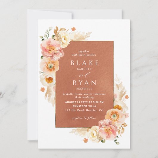 Terracotta Peach Blush Cream Floral Chic Wedding Kaart (Voorkant)