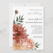 Terracotta, Peach, Blush Floral Wedding Invitation Kaart (Voorkant)