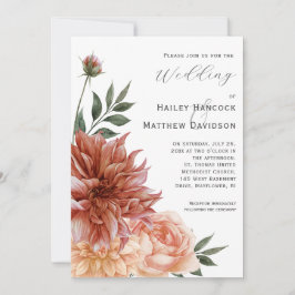 Terracotta, Peach, Blush Floral Wedding Invitation Kaart