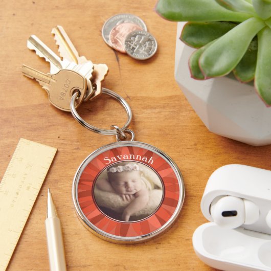 Terracotta & Peach Gerber Daisy Baby Foto Sleutelhanger (Bureau)