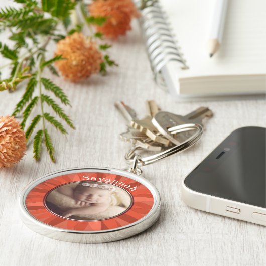 Terracotta & Peach Gerber Daisy Baby Foto Sleutelhanger (Zijkant)