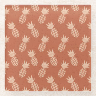 Terracotta & Peach Tropisch anananassolpatroon Glazen Onderzetter