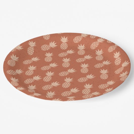 Terracotta & Peach Tropisch anananassolpatroon Papieren Bordje (Gekanteld)