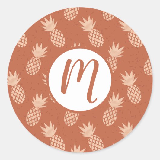 Terracotta & Peach Tropisch anananassolpatroon Ronde Sticker (Voorkant)