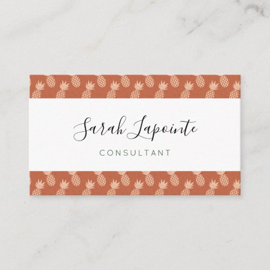 Terracotta & Peach Tropisch anananassolpatroon Visitekaartje (Voorkant)