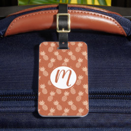 Terracotta & Peach Tropisch Ananas Patroon Bagagelabel