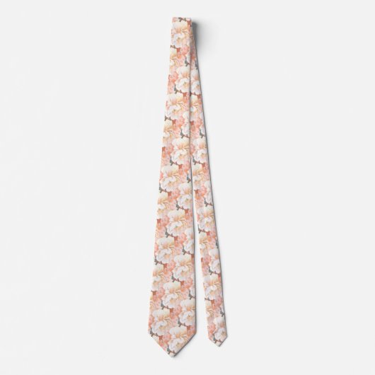 Terracotta Peony Floral Pattern Wedding Stropdas (Voorkant)