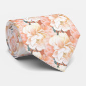 Terracotta Peony Floral Pattern Wedding Stropdas (Opgerold)