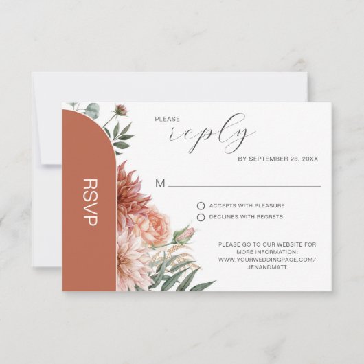 Terracotta & Perzik Bloemen Herfst bruiloft Kaart (Voorkant)