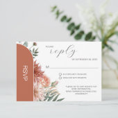 Terracotta & Perzik Bloemrijke Herfst Bruiloft RSVP Kaartje (Staand voorkant)