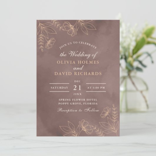 Terracotta Perzik Bloesem Bruiloft Uitnodiging (Staand voorkant)