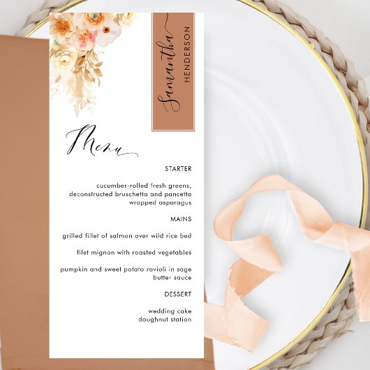 Terracotta Perzik Blush Personaliseer met gastnaam Menu