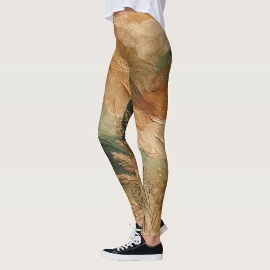 Terracotta perzik geperste bloemen Bohemian Leggings (Links)