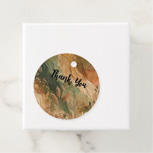 Terracotta Perzik Geperste Bloemen Boho Bruiloft Bedankjes Labels (In situ)