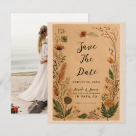 Terracotta perzik geperste bloemen Boho bruiloft Kaart