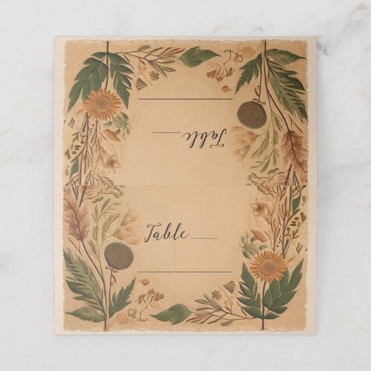 Terracotta perzik geperste bloemen Boho bruiloft Plaatskaartje (Buitenkant ongevouwen)