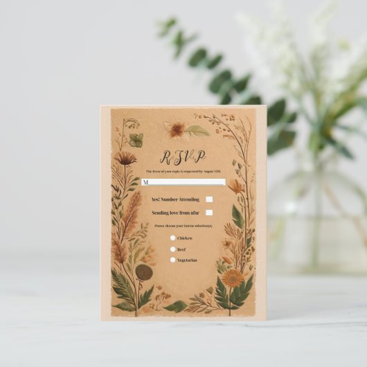 Terracotta perzik geperste bloemen Boho bruiloft R Kaart (Staand voorkant)