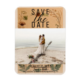 Terracotta Perzik Geperste Bloemen Boho Save Date Magneet