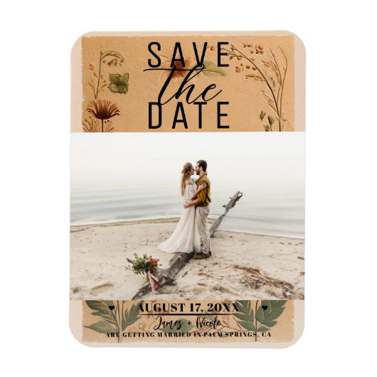 Terracotta Perzik Geperste Bloemen Boho Save Date Magneet (Verticaal)