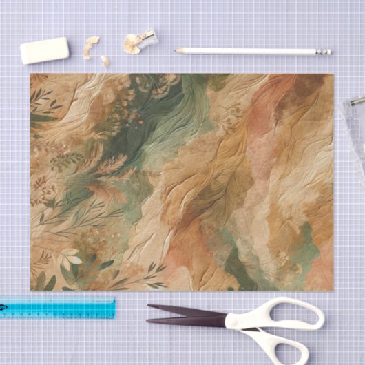 Terracotta perzik geperste bloemen Boho Tissuepapier (Craft)