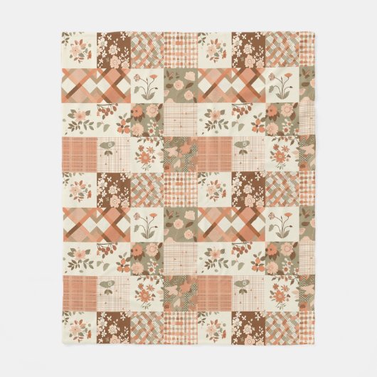 Terracotta Perzik Quilt Patchwork Gingham Bloem Fleece Deken (Voorkant)