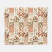 Terracotta Perzik Quilt Patchwork Gingham Bloem Fleece Deken (Voorkant (Horizontaal))