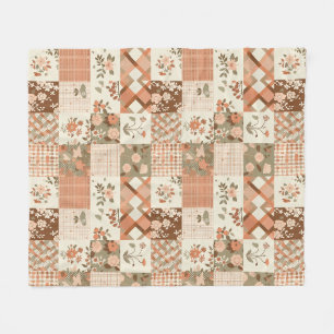 Terracotta Perzik Quilt Patchwork Gingham Bloem Fleece Deken