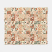 Terracotta Perzik Quilt Patchwork Gingham Bloem Fleece Deken (Voorkant (Horizontaal))