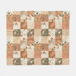 Terracotta Perzik Quilt Patchwork Gingham Bloem Fleece Deken