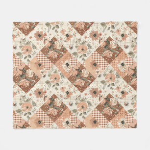 Terracotta Perzik Quilt Patchwork Gingham Bloemig Fleece Deken