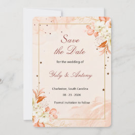 Terracotta Perzik Sterrenmagie Bloemige Bruiloft Save The Date