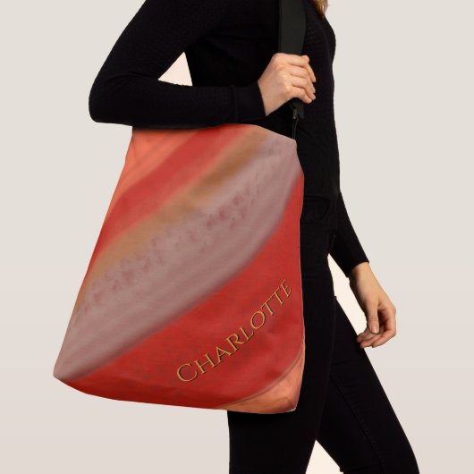 Terracotta Perzik Strepen Aangepaste Naam Crossbody Tas (Dichtbij)