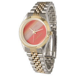 Terracotta Perzik Strepen Aangepaste Naam  Horloge