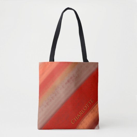 Terracotta Perzik Strepen Aangepaste Naam  Tote Bag (Voorkant)