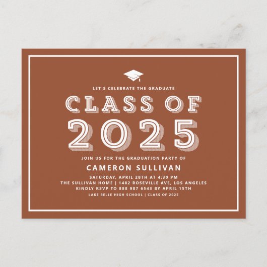 Terracotta Pet Klasse van 2024 Retro Afstuderen Uitnodiging Briefkaart (Voorkant)