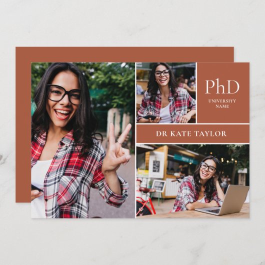 Terracotta PhD Graduation Party 3 Kaart (Voorkant / Achterkant)