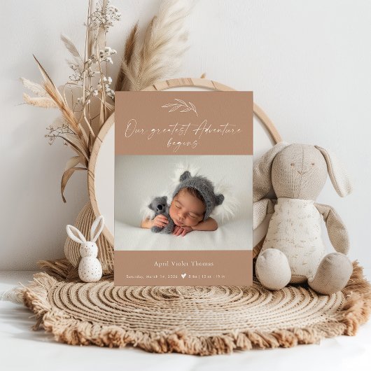 Terracotta Photo Baby Announcement Card Kaart