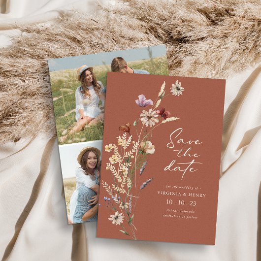 Terracotta Photo Boho Save the Date Flat Kaart