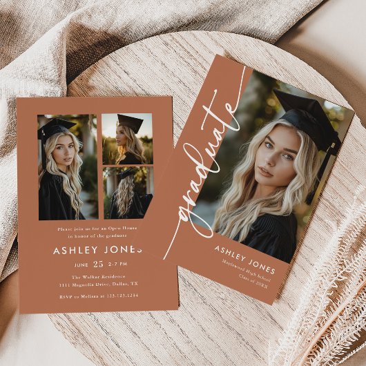 Terracotta Photo Collage Graduate Graduation Party Kaart