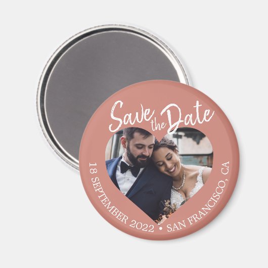 Terracotta Photo Modern Script Save the Date Magneet (Voorkant / Achterkant)