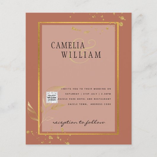 Terracotta PHOTO QR CODE Weddenschap Uitnodigt Ops (Voorkant)