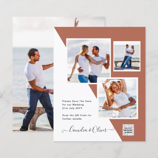 Terracotta PHOTO QR CODE Weddenschap Uitnodigt Ops (Voorkant / Achterkant)