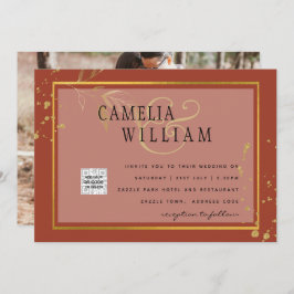 Terracotta PHOTO QR CODE Weddenschap Uitnodigt Ops