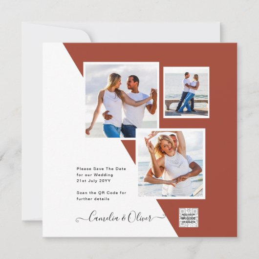 Terracotta PHOTO QR CODE Weddenschap Uitnodigt Ops (Voorkant)