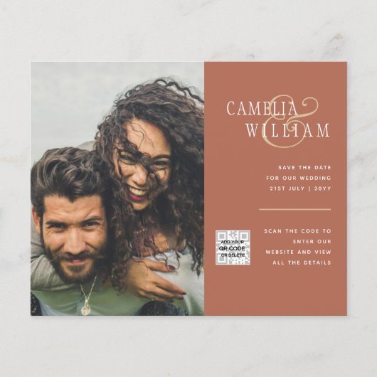Terracotta PHOTO QR CODE Weddenschap Uitnodigt Ops Flyer (Voorkant)