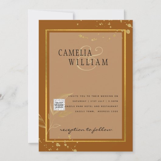 Terracotta PHOTO QR CODE Weddenschap Uitnodigt Ops Kaart (Voorkant)