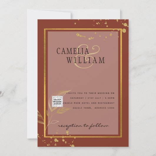 Terracotta PHOTO QR CODE Weddenschap Uitnodigt Ops Kaart (Voorkant)