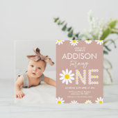 Terracotta Photo Retro Daisy 1e verjaardag Kaart (Staand voorkant)