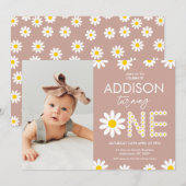 Terracotta Photo Retro Daisy 1e verjaardag Kaart (Voorkant / Achterkant)