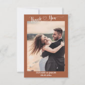 Terracotta Photo Simple Elegant Wedding Script Bedankkaart (Voorkant)